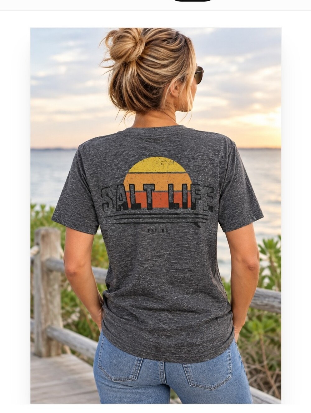 Salt Life Women’s Graphic T-Shirt Size Small Charcoal Sunset Beach Tee●